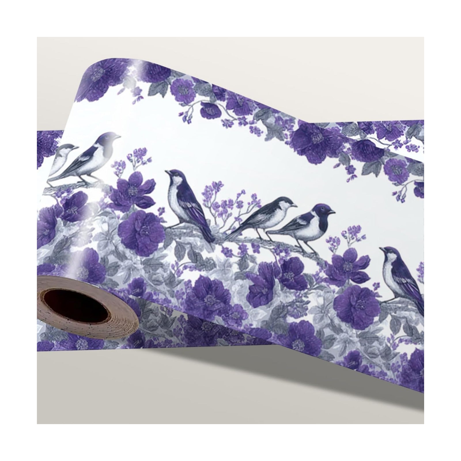 Wallpaper Border Peel and Stick Wall Border Self Adhesive Romantic / Purple Floral Bird / 196 x 4