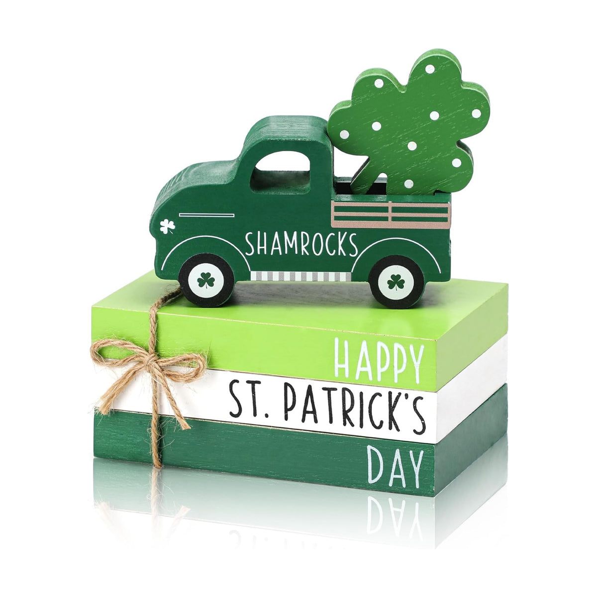 St. Patrick's Day Decor with Shamrock - Decorations for Tabletop Tiered Tray, Farmhouse Wooden Truck Signs with Book Stack, Coffee Bar Accessories, Home Bedroom Living Room Shelf and Mantle Decor