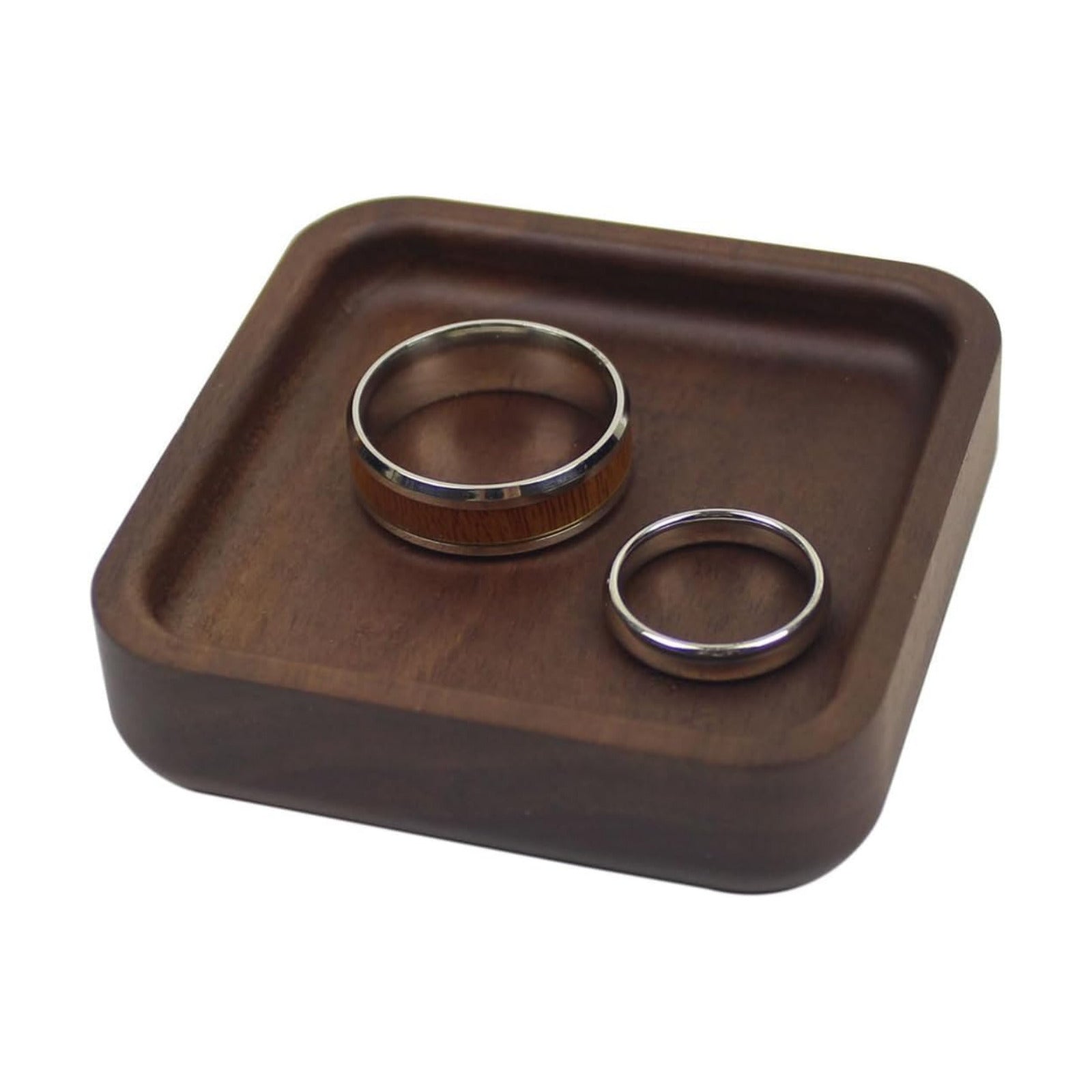 Solid Walnut Wood Square Ring Holder Dish / Square - Walnut