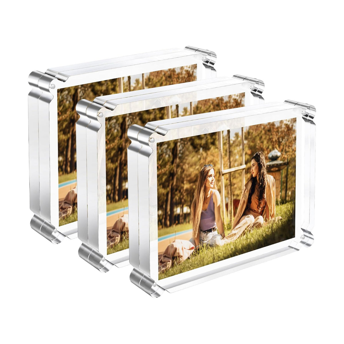 4x6 inch Acrylic Picture Frame 3 Pack, Magnetic Picture Frame with 10+10mm Thick Block, Clear Double Sided Magnetic