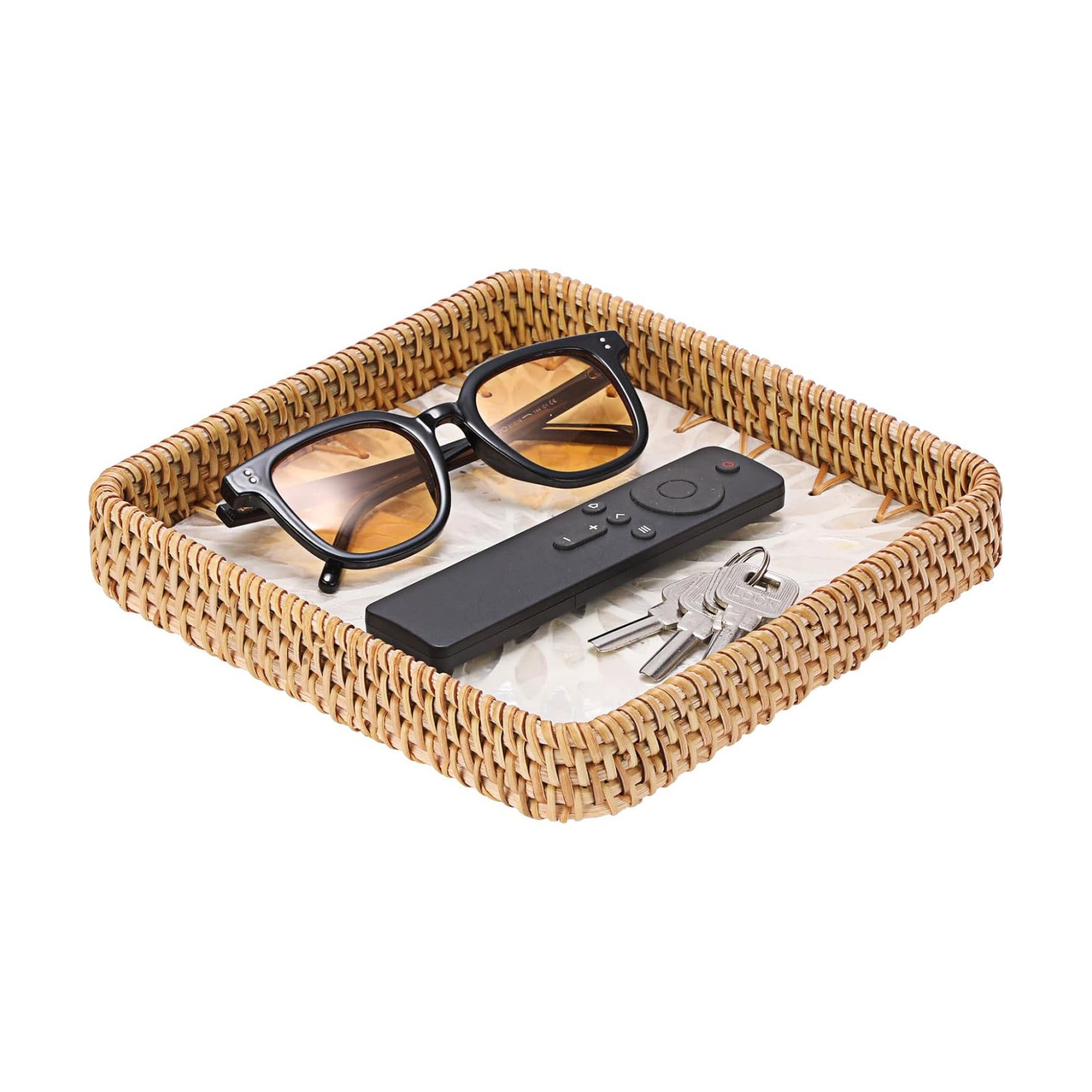 Handwoven Rattan Key Bowl Natural Wicker Serving Tray / 8.3 x 8.3 x 1.6 / White