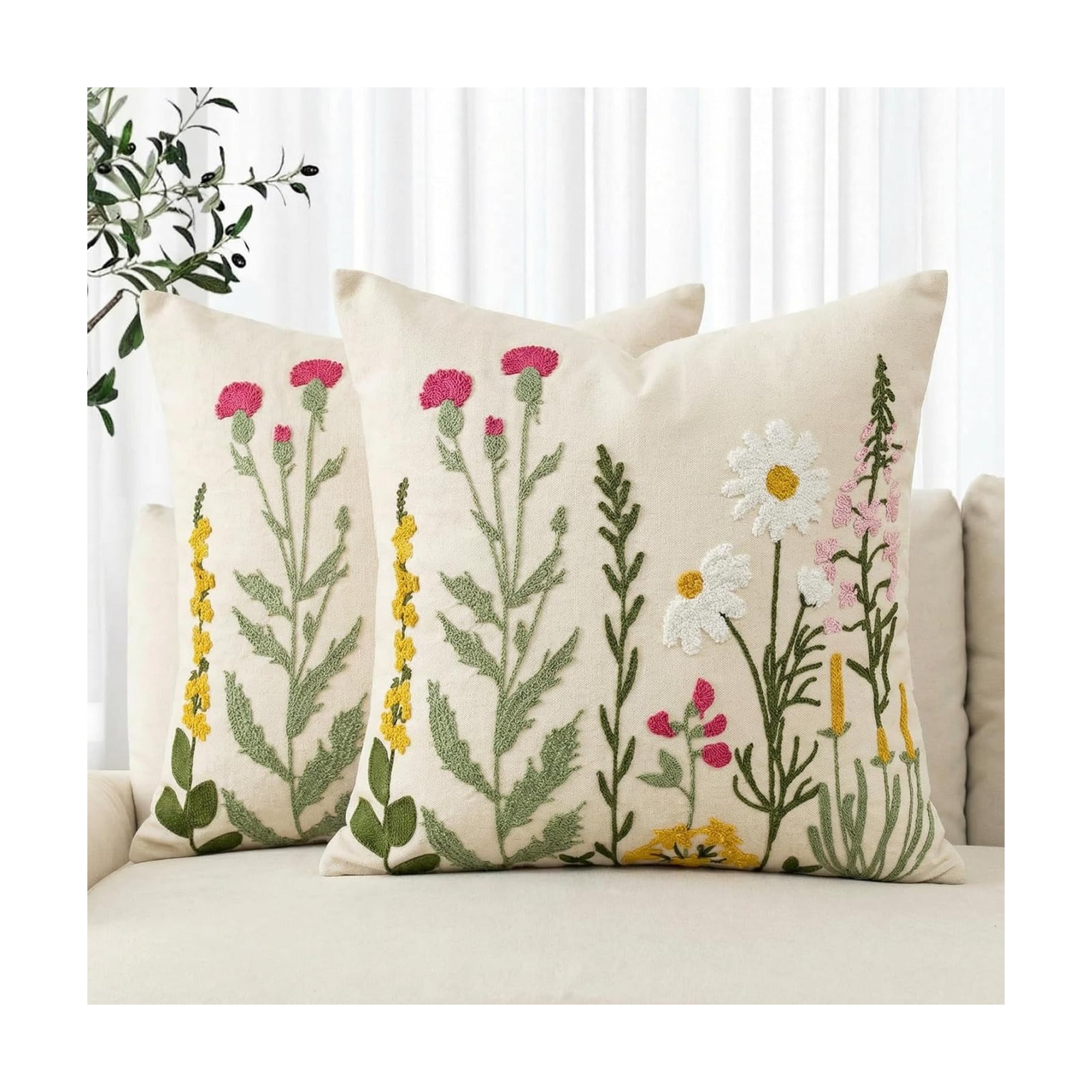 Colorful Flowers / Beige / 18 x 18 / Set of 2