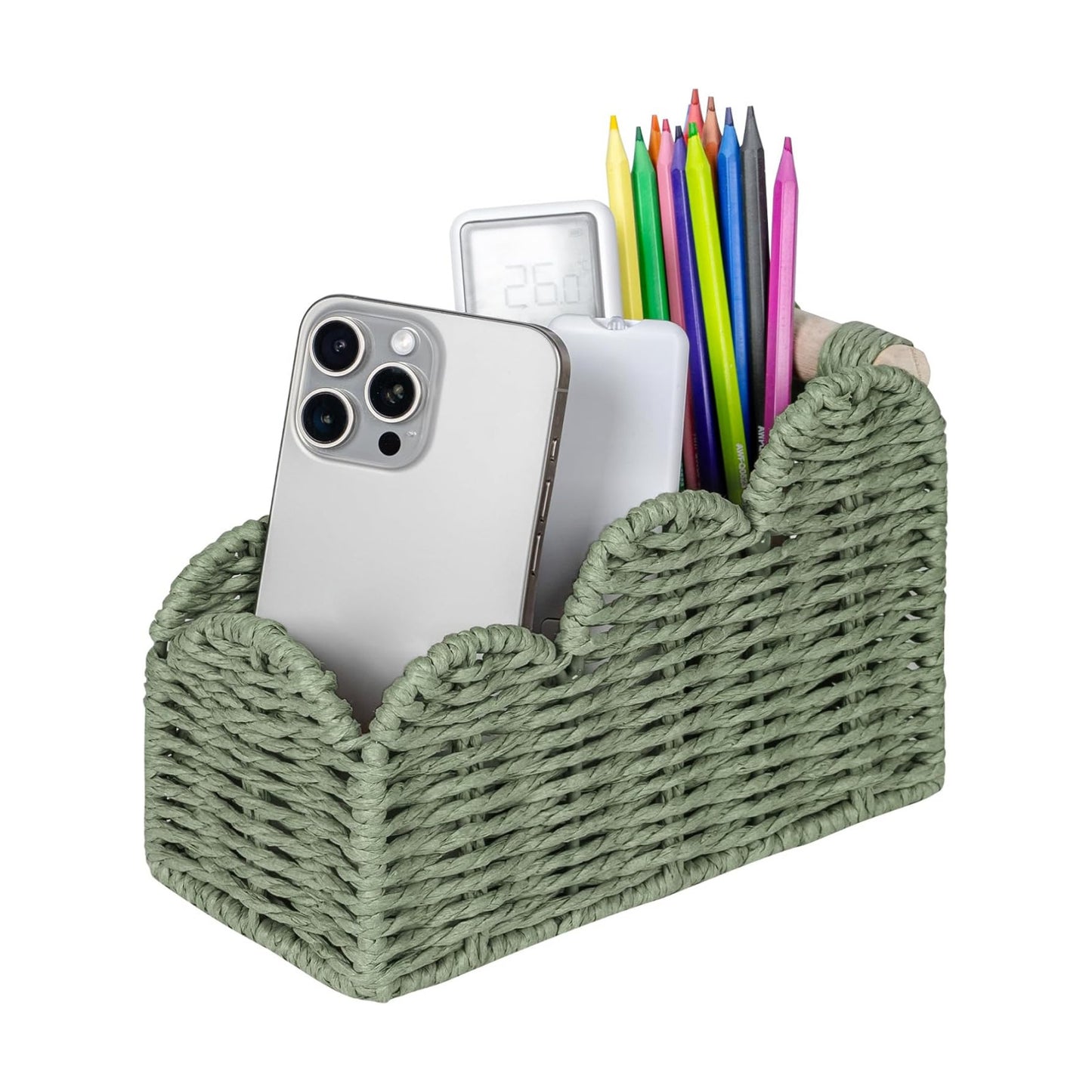 Scalloped TV Remote Control Holder Bedside Candy Organizer / Green / 3 Slots