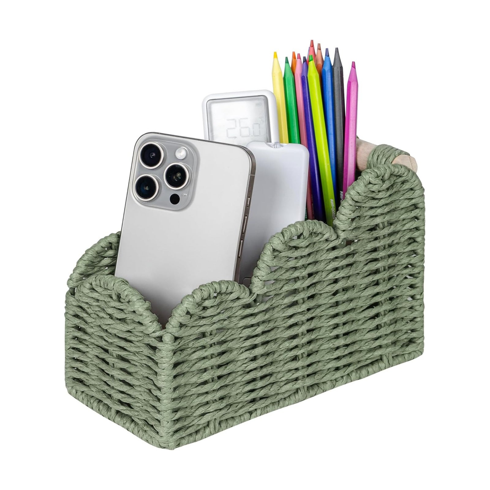 Scalloped TV Remote Control Holder Bedside Candy Organizer / Green / 3 Slots