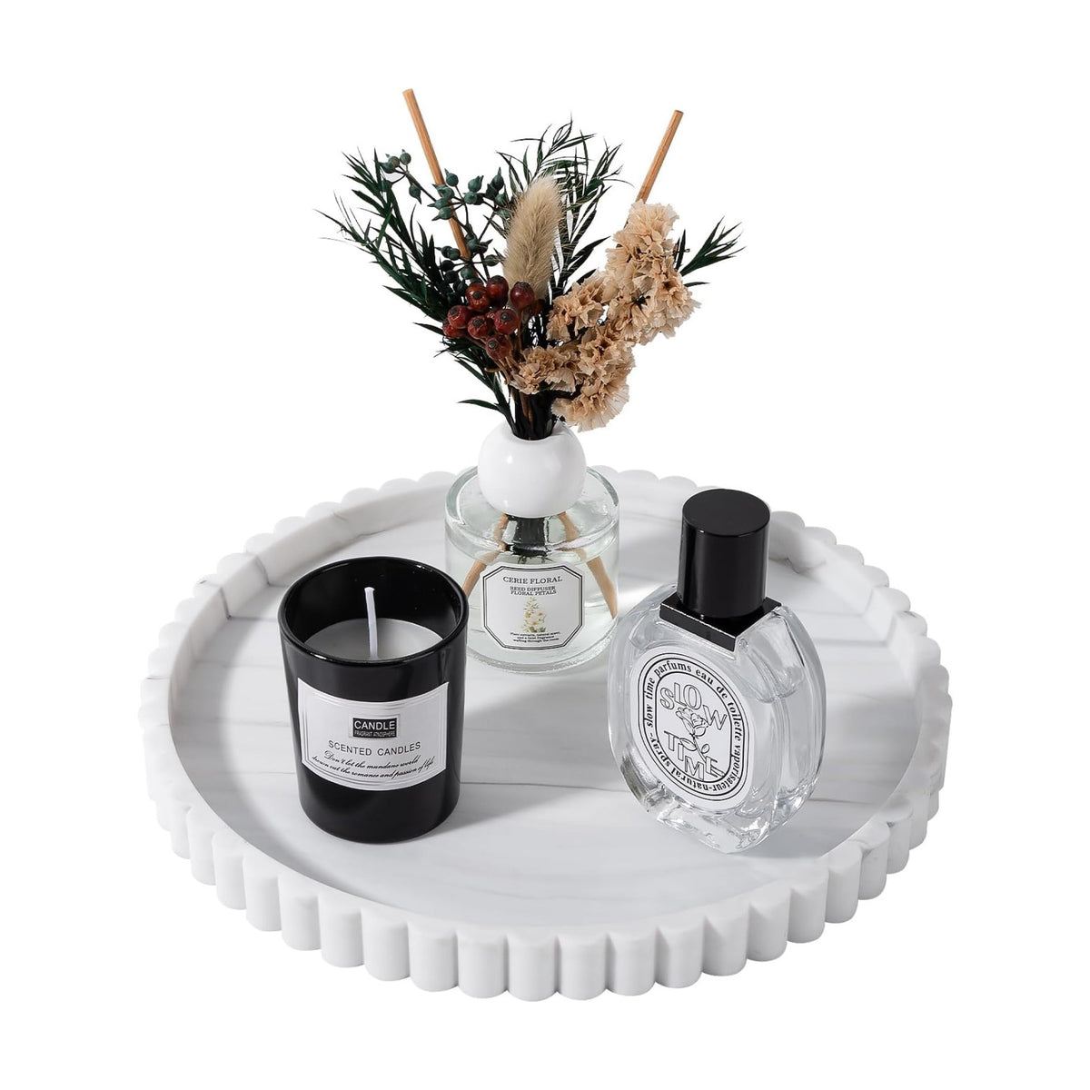 Round Bathroom Tray Perfume Organizer Coffee Table Decor, 9" Marble