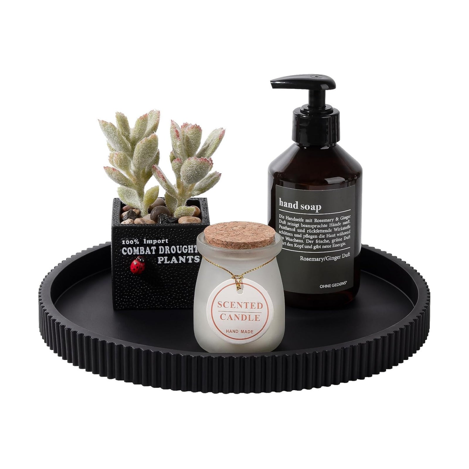 Silicone Bathroom Tray Round Kitchen Counter Organizer Decorative Vanity / Black / Set of 10