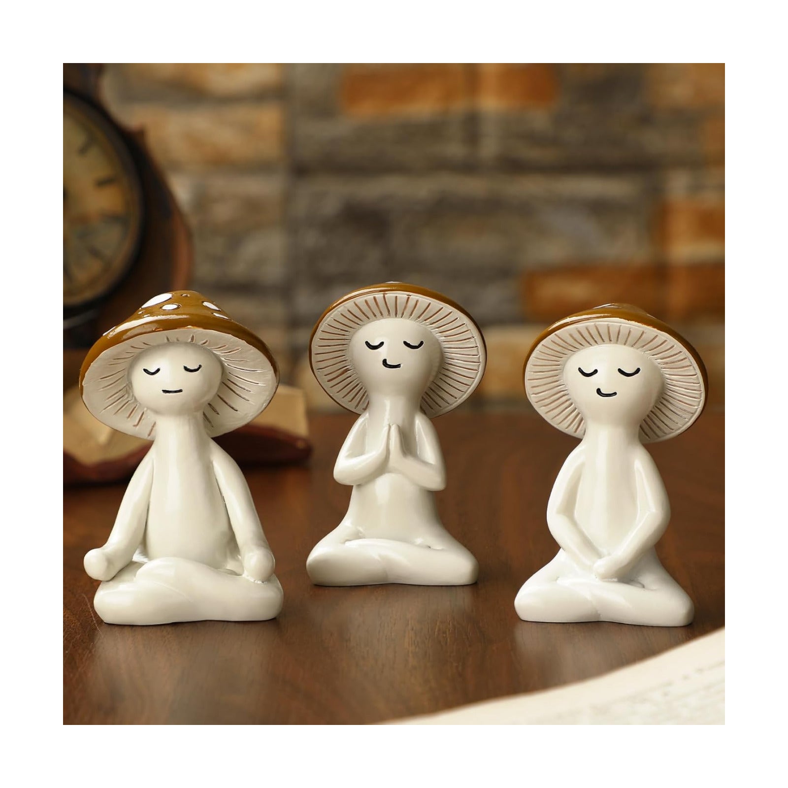 Meditation Statue Resin Yoga Figurine Meditation Tabletop Plant Statues Decor / Mushroom / Set of 3