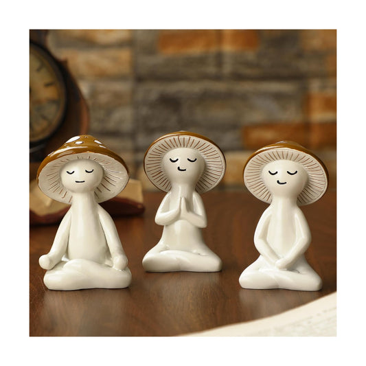 Meditation Statue Resin Yoga Figurine Meditation Tabletop Plant Statues Decor / Mushroom / Set of 3
