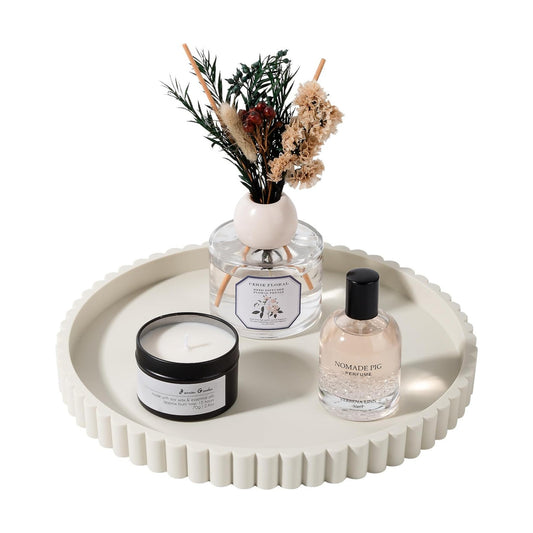 Round Bathroom Tray Perfume Organizer Coffee Table Decor, 10" Beige