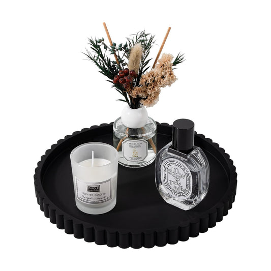 Round Bathroom Tray Perfume Organizer Coffee Table Decor, 9" Black