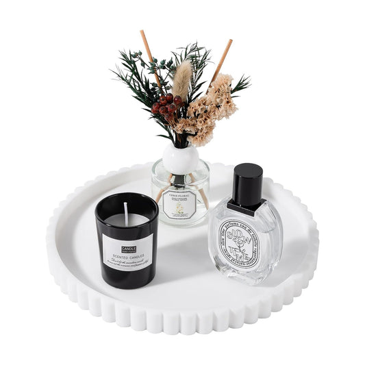 Round Bathroom Tray Perfume Organizer Coffee Table Decor, 9" White