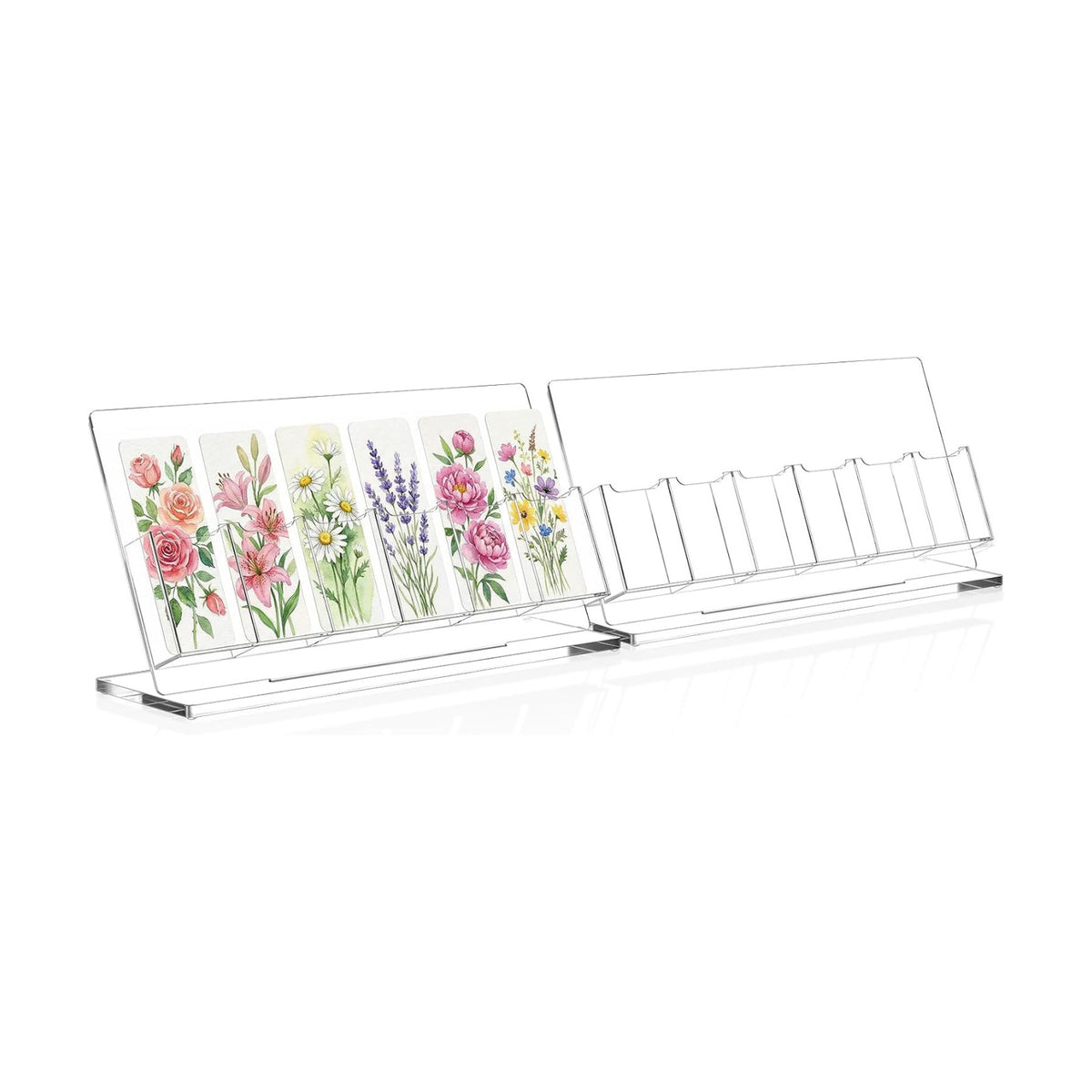 2 Pcs Acrylic Bookmark Display Holder, One-Layer 6 Slots | Freestanding Stand for Vendors Retail Store Craft Show Clear
