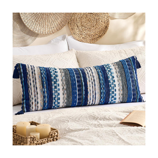 Kevin Textile Long Lumbar Pillow Cover Boho Decorative Rectangle Cushion Case Throw / 36 x 14 / Blue