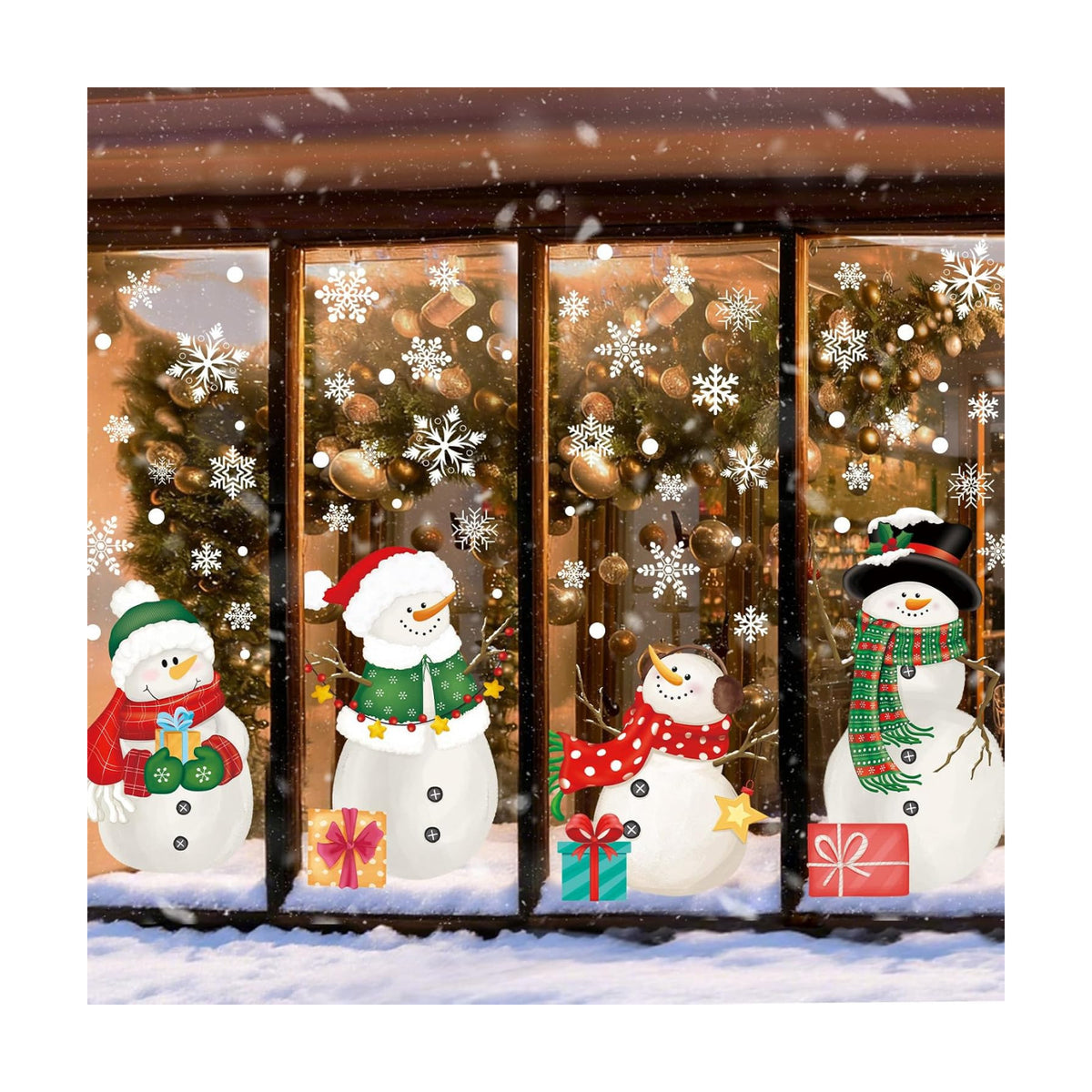 128 PCS Large Christmas Window Clings Snowman Snowflake Stcikers for Christmas Window Decorations