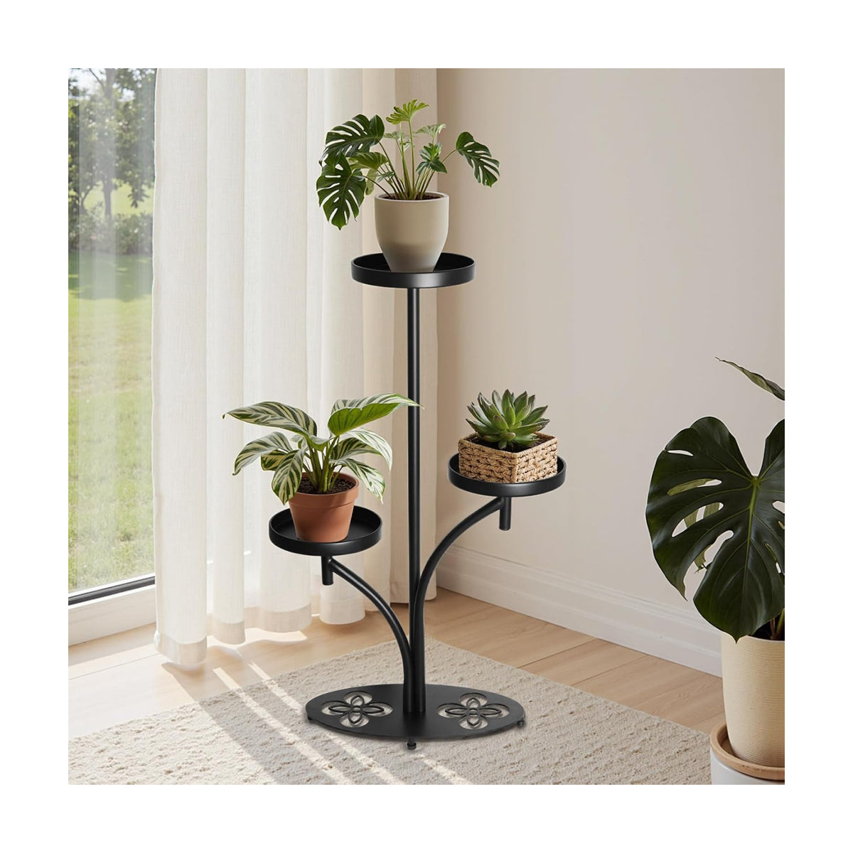 3 Tier Metal Plant Stand Indoor, for Patio, Living Room, Bedroom | Tiered Modern Round Plant Stand, Petal-Shaped