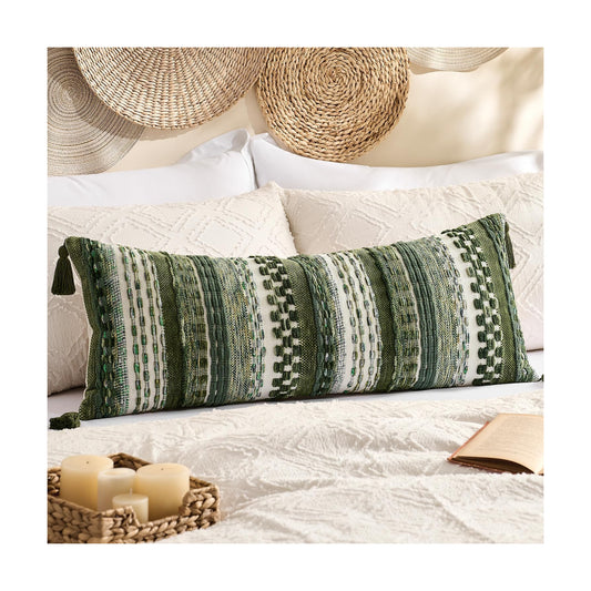 Kevin Textile Long Lumbar Pillow Cover Boho Decorative Rectangle Cushion Case / 36 x 14 / Green
