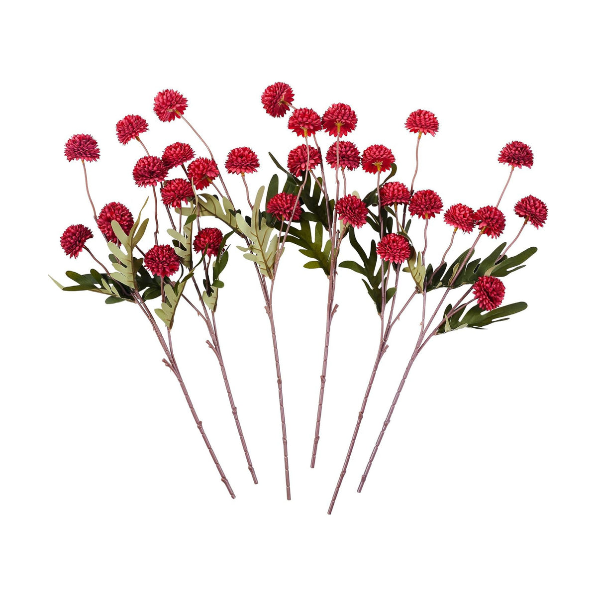 SITUMEIZI Red Faux Silk Pompon Mum Artificial Red Flowers Fake Mini Chrysanthemum Flowers Mums 6Pcs for Christmas Home Party Wedding Decorations