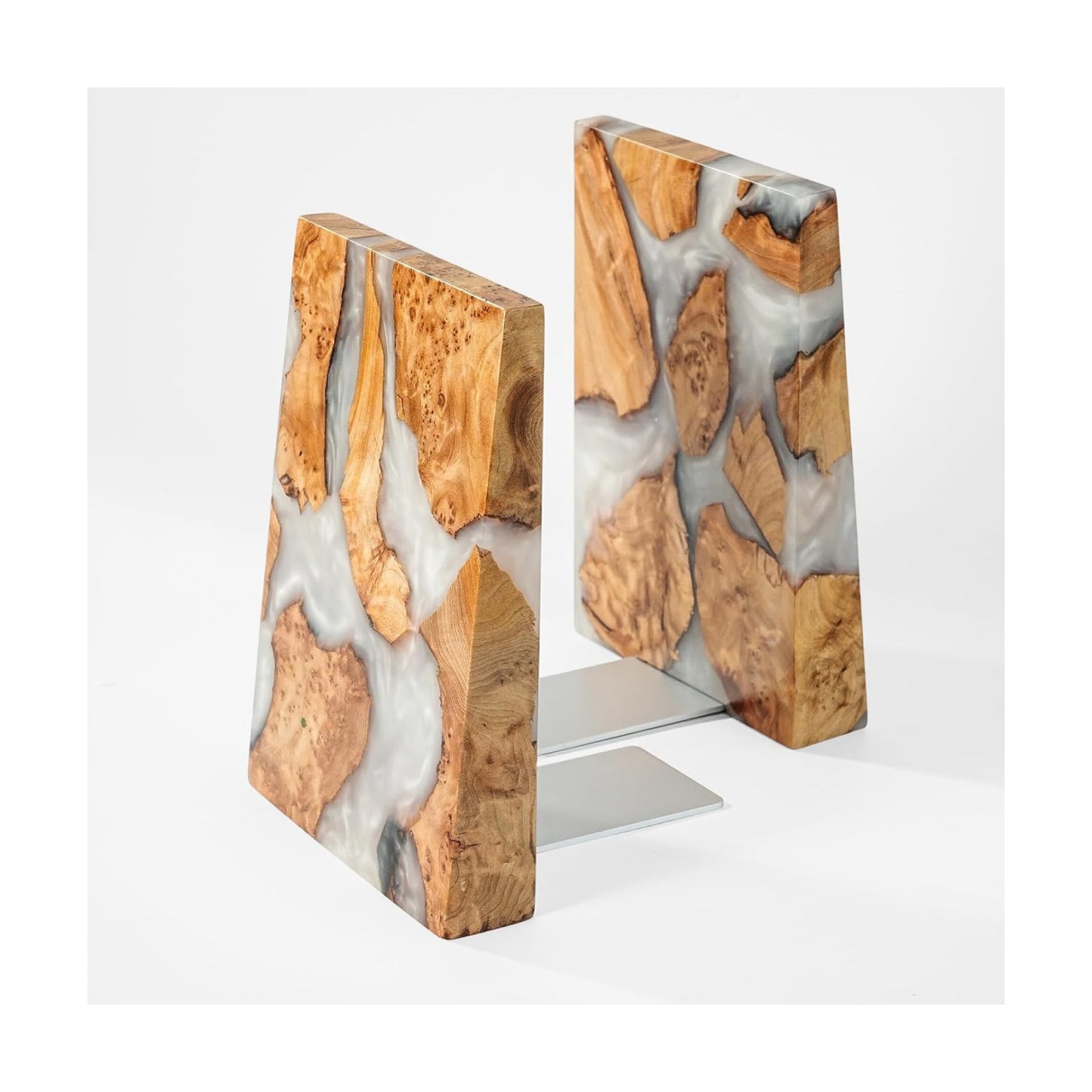 Unique Burl Wood Figure Book Ends for Study Office / Pearlescent White