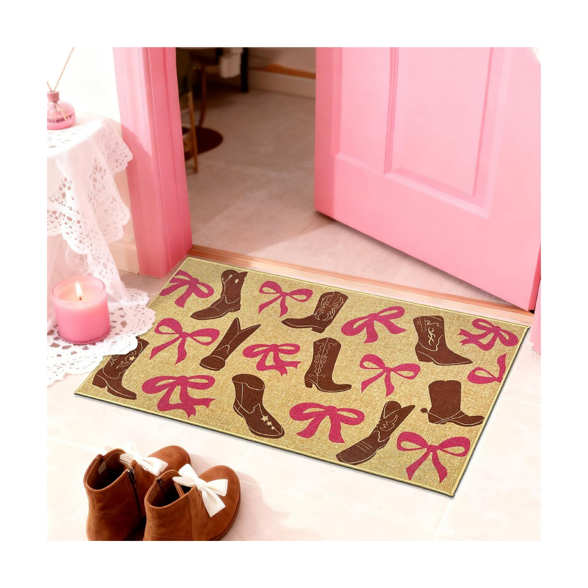 Bow Doormat Western Cowgirl Welcome Entrance Door Mat Outdoor Entryway Rug