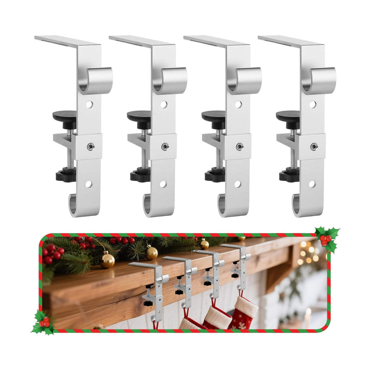 Stocking Hangers for Mantle,2 in 1 Adjustable Christmas Stocking Holder