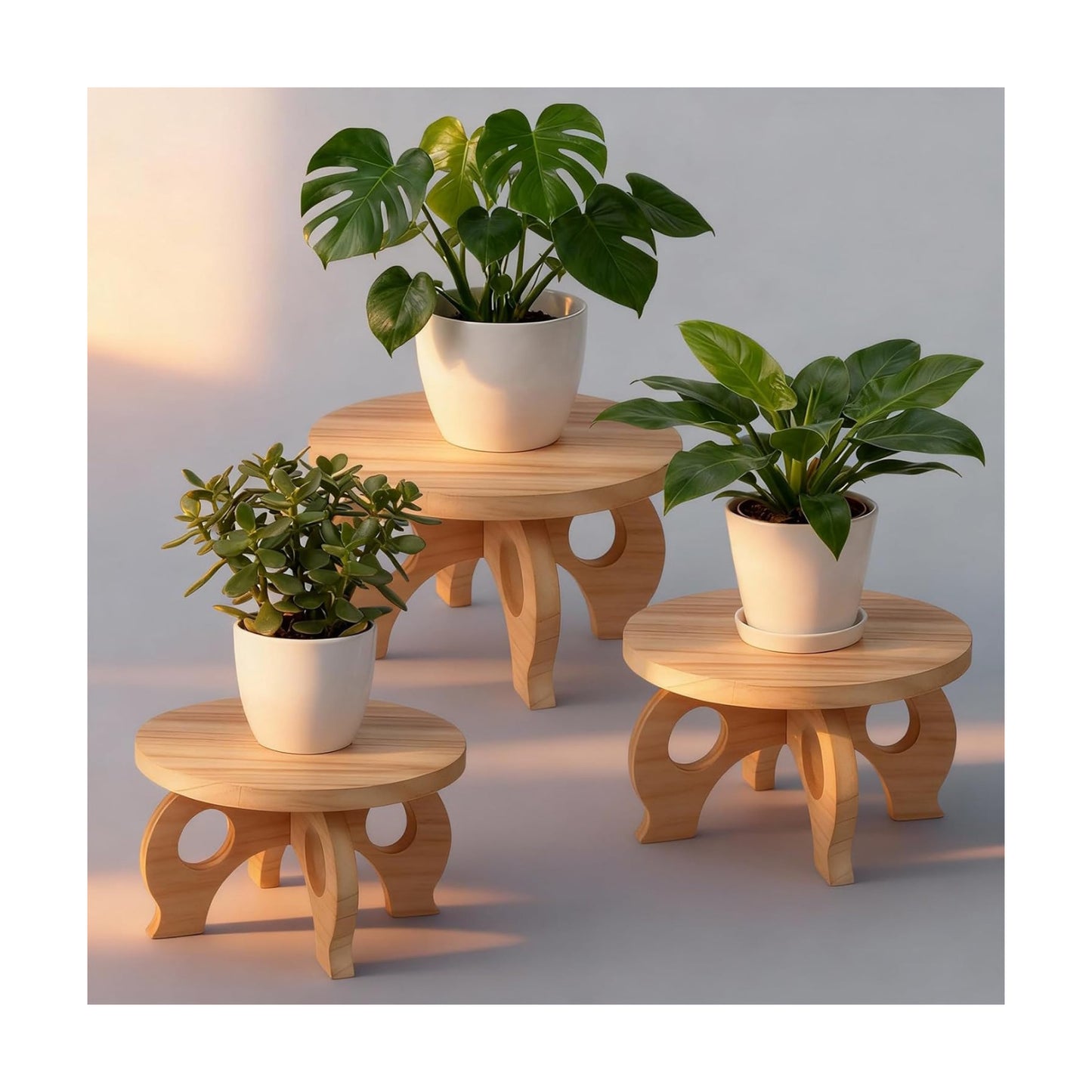 Plant Stand Indoor 8/9/11" Round Wood Plant Stands Outdoor Round / Light Wood / Low / Set of 3