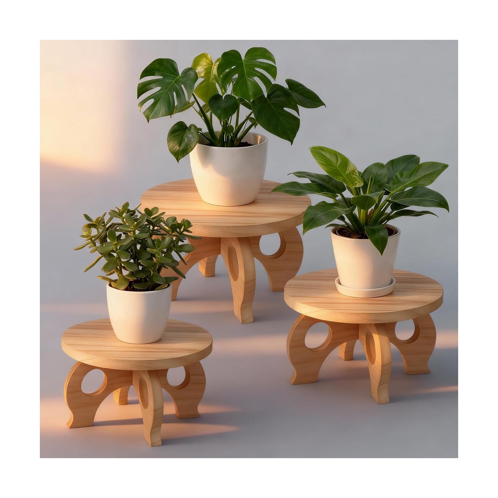 Plant Stand Indoor 8/9/11" Round Wood Plant Stands Outdoor Round / Light Wood / Low / Set of 3
