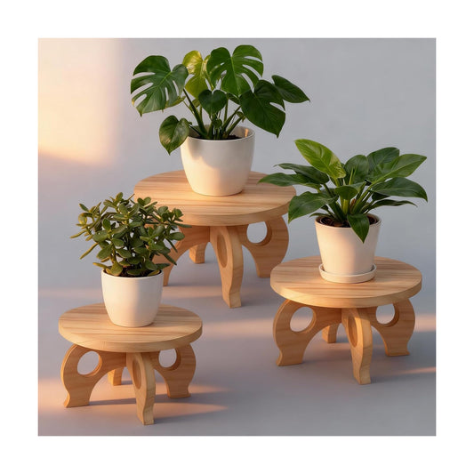 Plant Stand Indoor 8/9/11" Round Wood Plant Stands Outdoor Round / Light Wood / Low / Set of 3