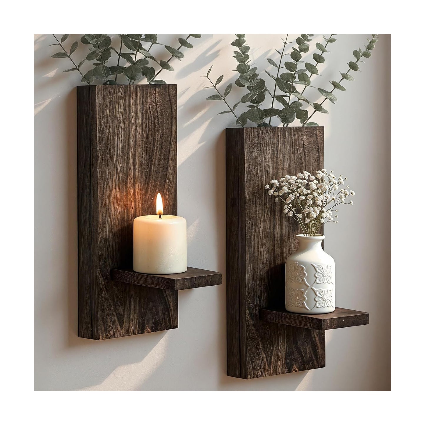 Farmhouse Wall Planter for Small Spaces / Dark Walnut / Set of 2