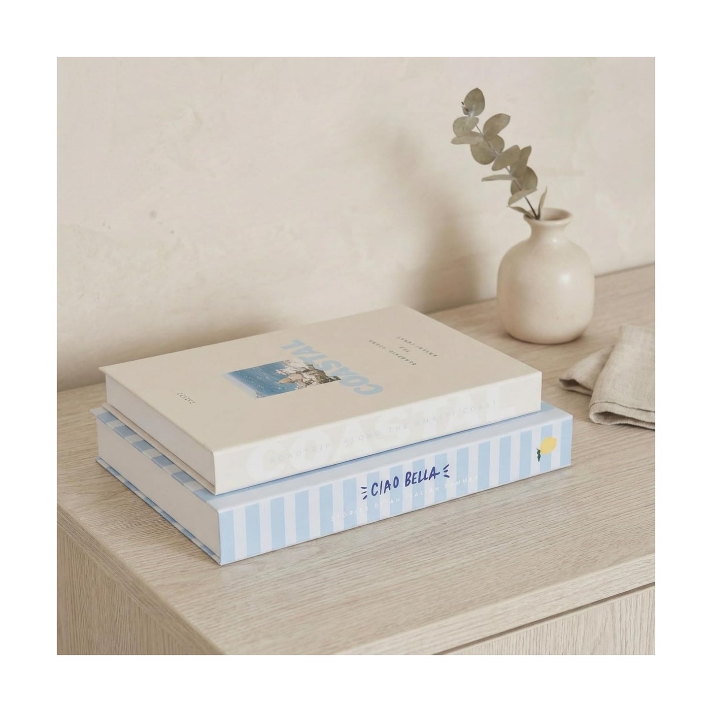 Decorative Books / Coastal Blue & Cream / Set of 2
