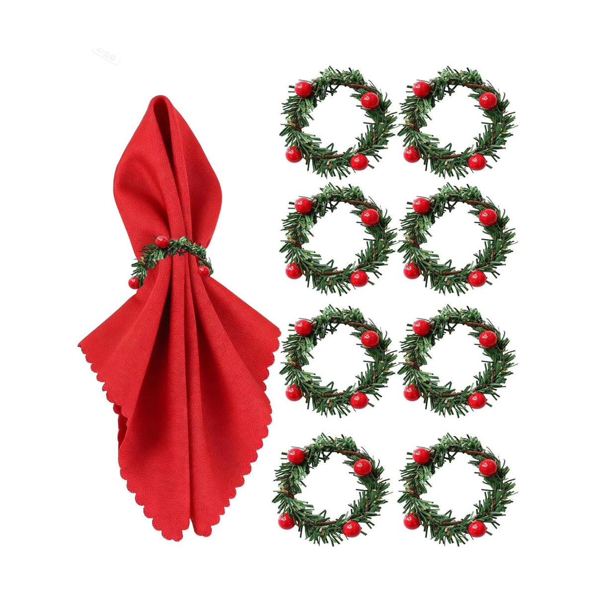 Christmas Napkin Rings Red Artificial Berry Candle Rings with Grass Mini Christmas Wreath for Banquet Table Decorations 10pcs