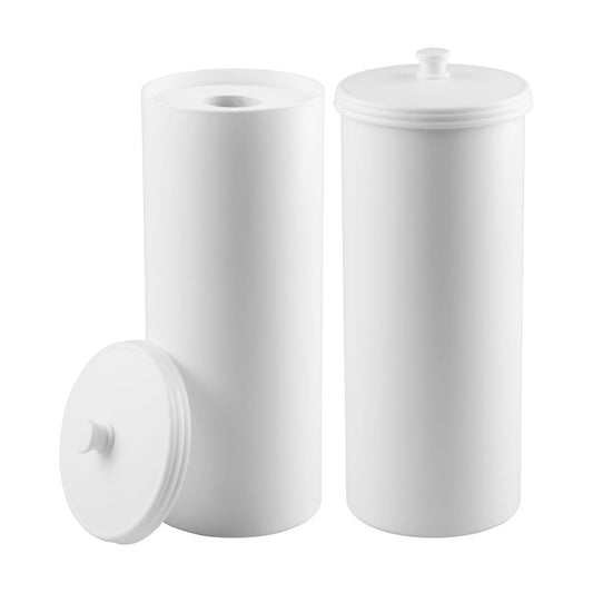 iDesign Freestanding Bathroom Toilet Paper Storage Holder, 2-Pack, White | With Lid, Holds 3 Extra Rolls