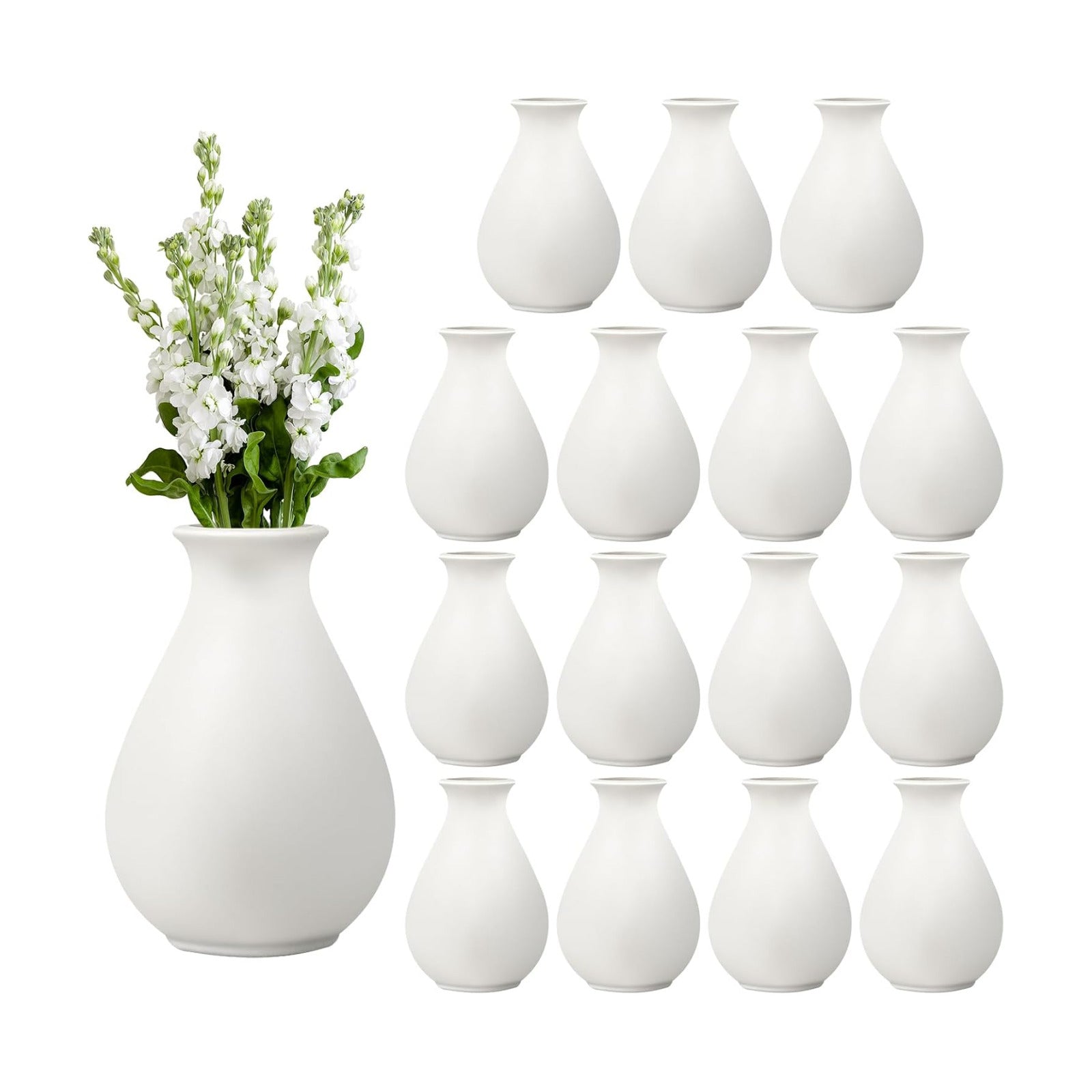Ceramic Bud Vases Bulk / White / 3.9 Inch / Set of 15