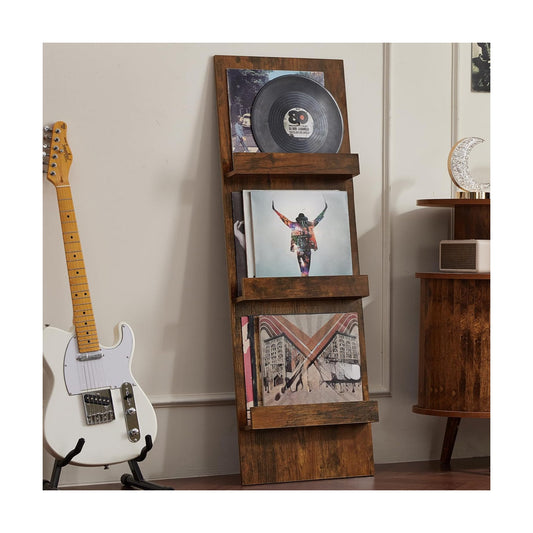 Wall-Leaning Vinyl Record Holder with 3 Tier Display Shelf, 47.5'' Tall Record Storage Magazine Holder, Vinlys Stand