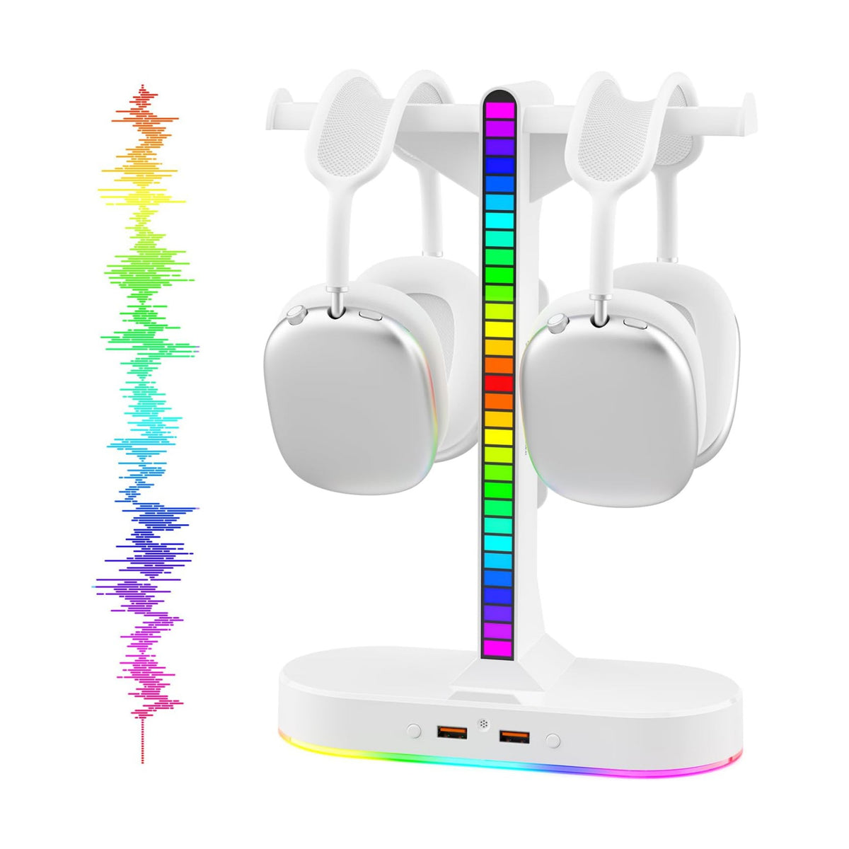 Cool RGB Headphone Stand with Charging Station - Sleek Dual Headset Holder, 3 USB Ports & 3.5mm Audio, 8 Light Modes