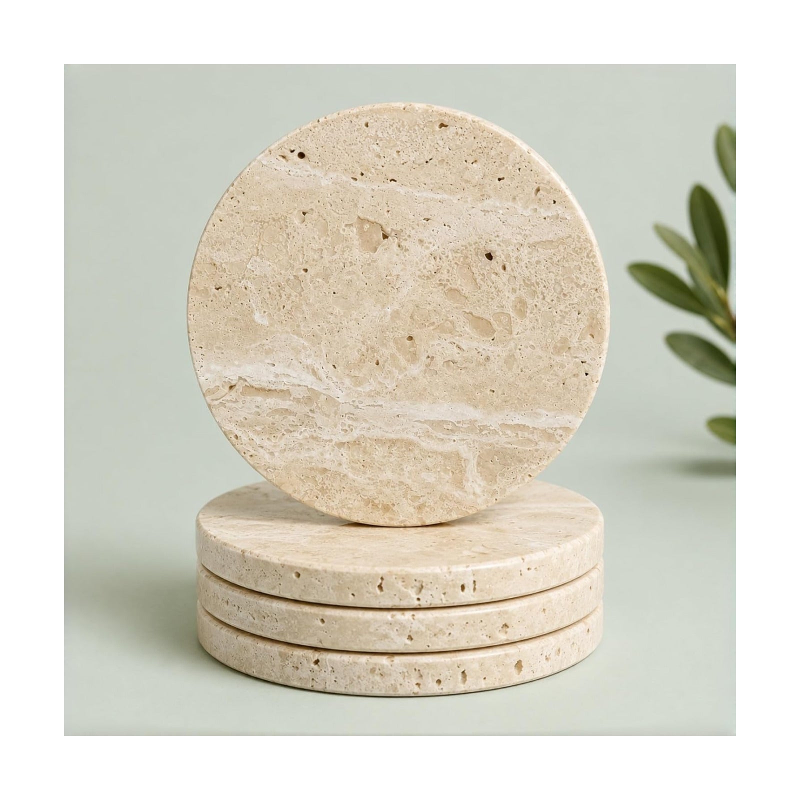 Natural Travertine Coasters / Beige / Set of 4