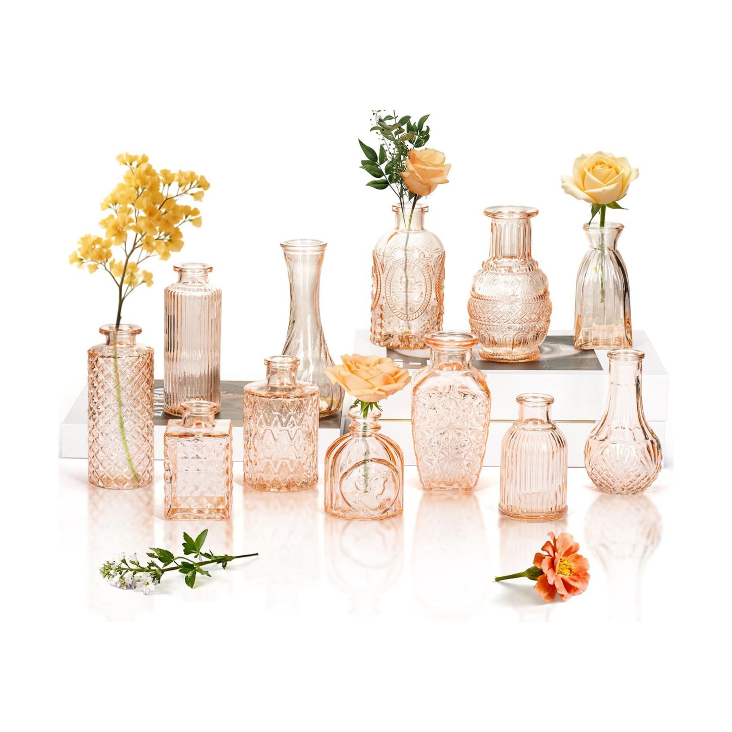 Clear Glass Bud Vase Pcs / Amber Gold / Set of 12