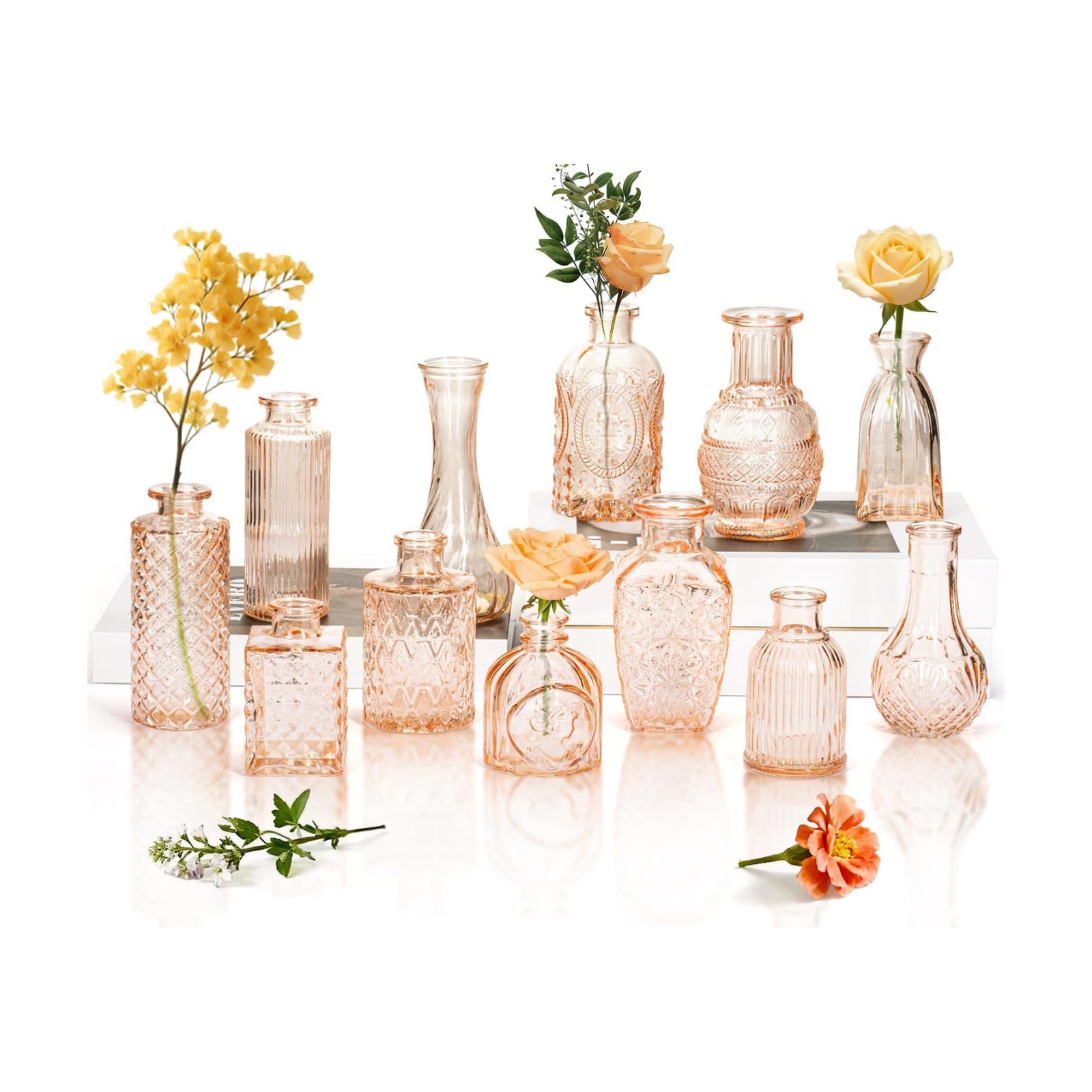 Clear Glass Bud Vase Pcs / Amber Gold / Set of 12