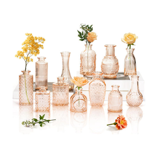 Clear Glass Bud Vase Pcs / Amber Gold / Set of 12