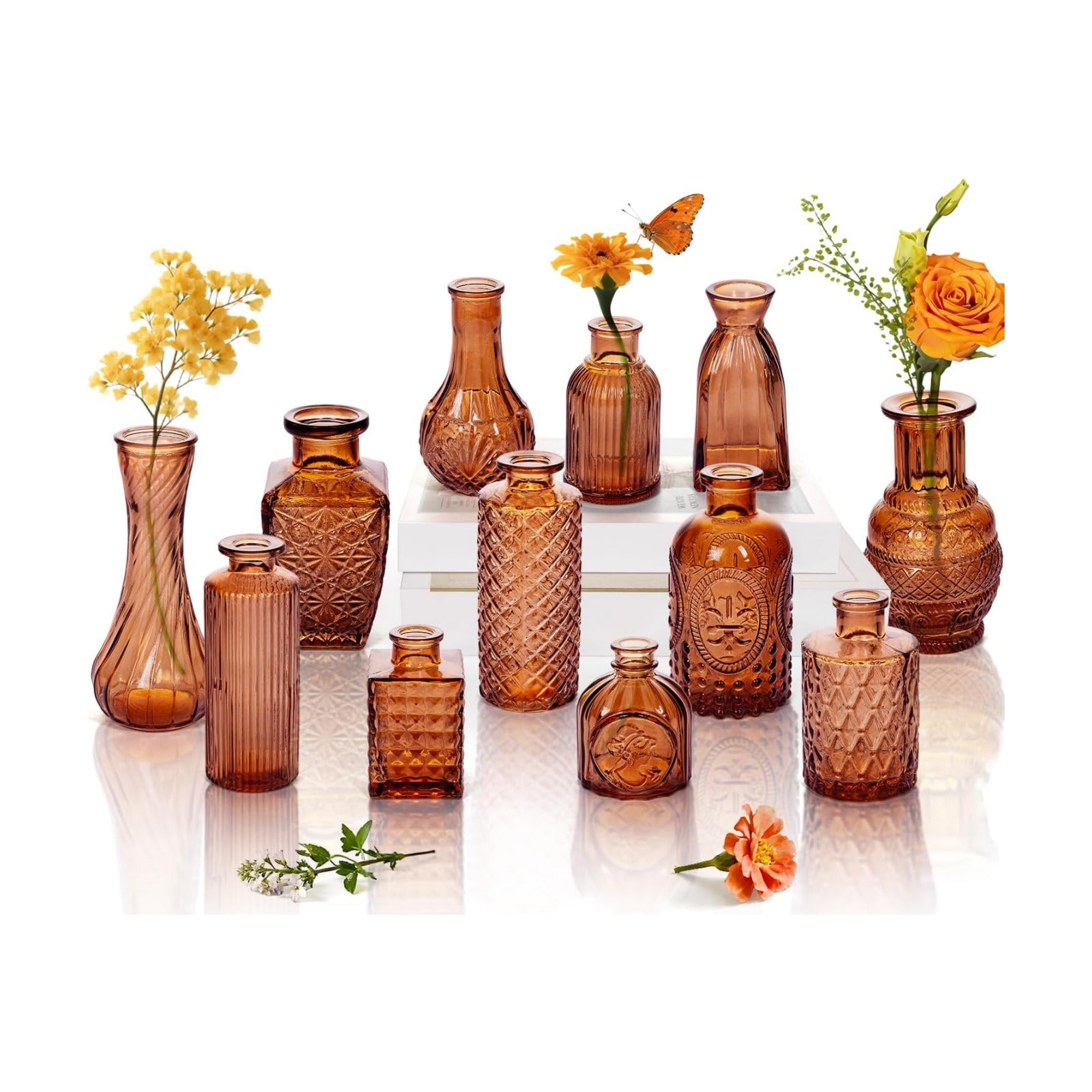 Glass Bud Vase Pcs / Amber / Clear / Set of 12