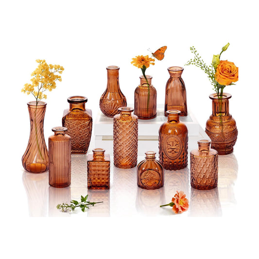 Glass Bud Vase Pcs / Amber / Clear / Set of 12