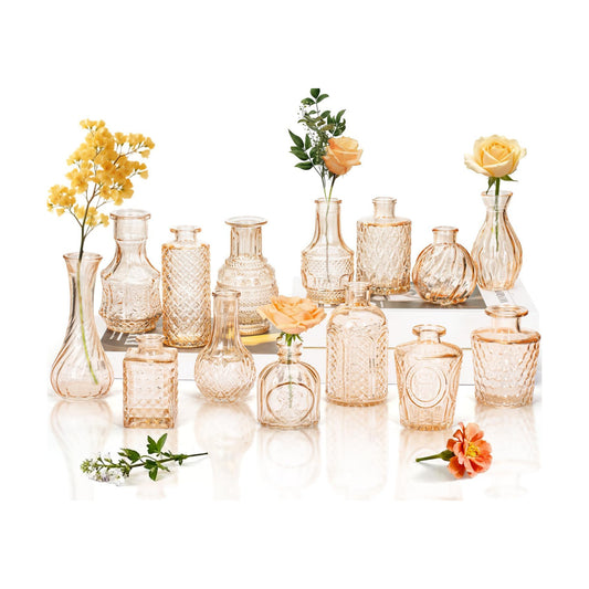 Clear Glass Bud Vase Pcs / Amber Gold / Set of 14