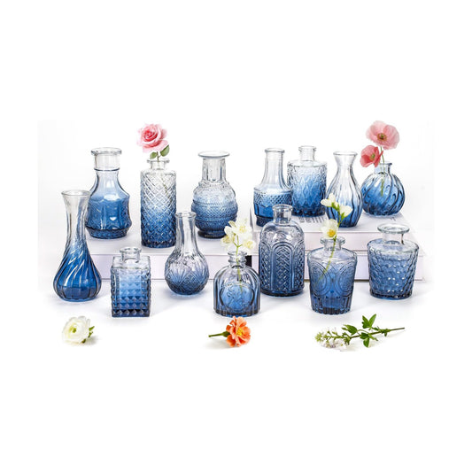 Clear Glass Bud Vase Pcs / Gradient Blue / Set of 14