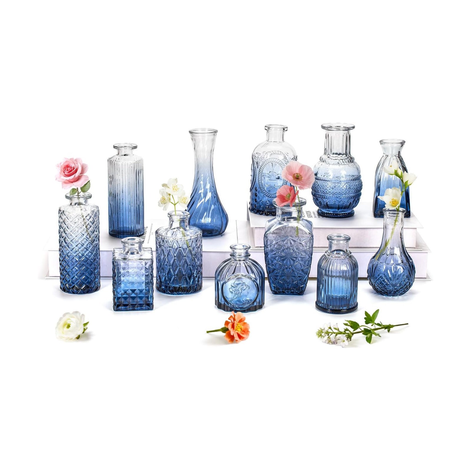 Clear Glass Bud Vase Pcs / Gradient Blue / Set of 12