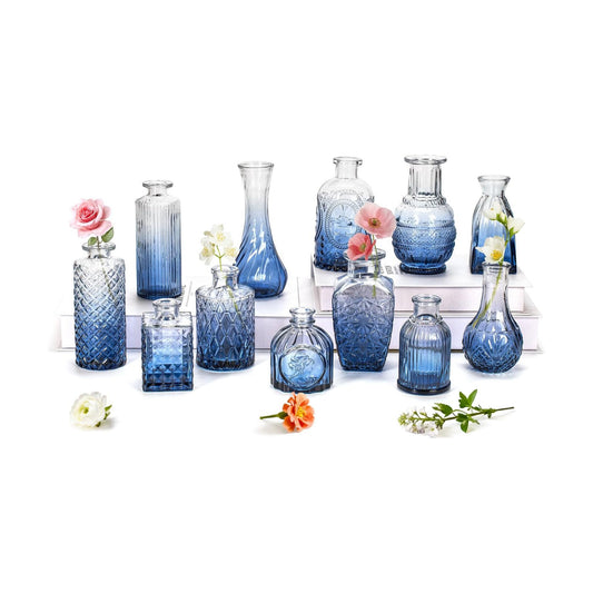 Clear Glass Bud Vase Pcs / Gradient Blue / Set of 12