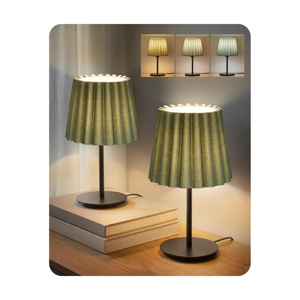 Small Bedside Table Lamps Set of 2, Dimmable Table Lamps with 3 Adjustable Color Temperatures, Nightstand Lamps with 2