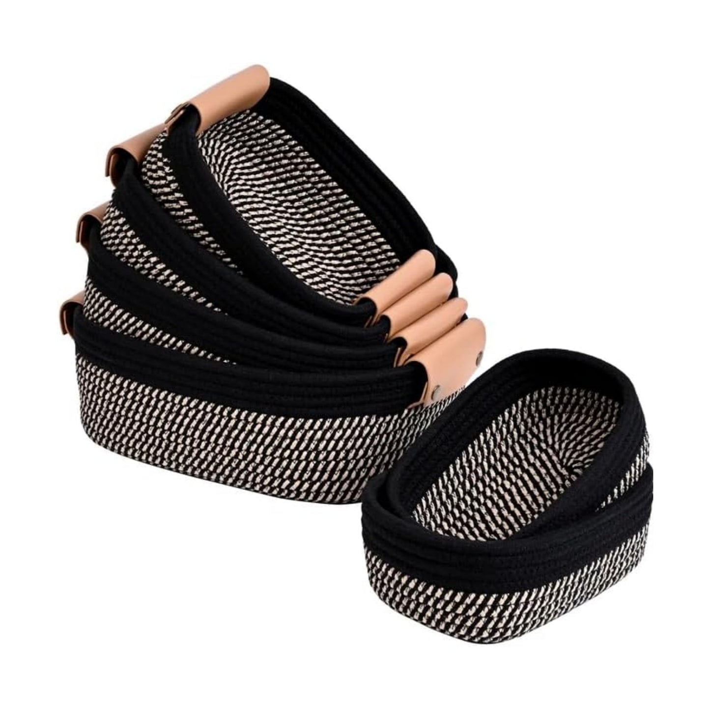 Small Woven Basket -4 Shelf Basket / Black & Brown / Set of 6