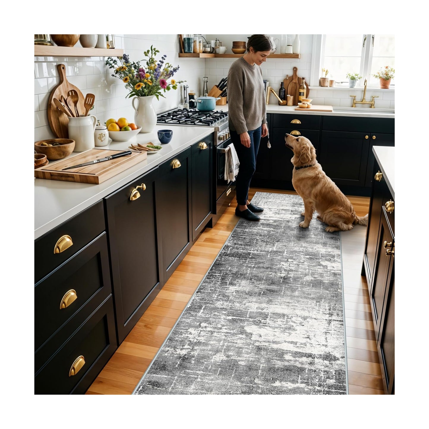 Washable 2X10 Kitchen Area Rug: Entryway Abstract Rug Runner Soft Bedroom Besides Floor Mat Non-Slip Indoor Farmhouse