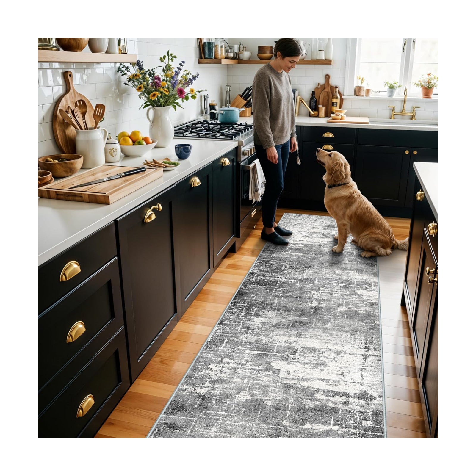 Washable 2X10 Kitchen Area Rug: Entryway Abstract Rug Runner Soft Bedroom Besides Floor Mat Non-Slip Indoor Farmhouse