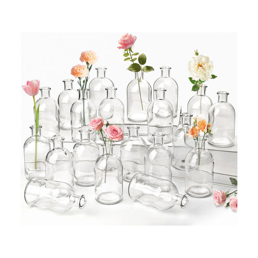 Vintage Decorative Bottle Vases / Clear / Set of 20