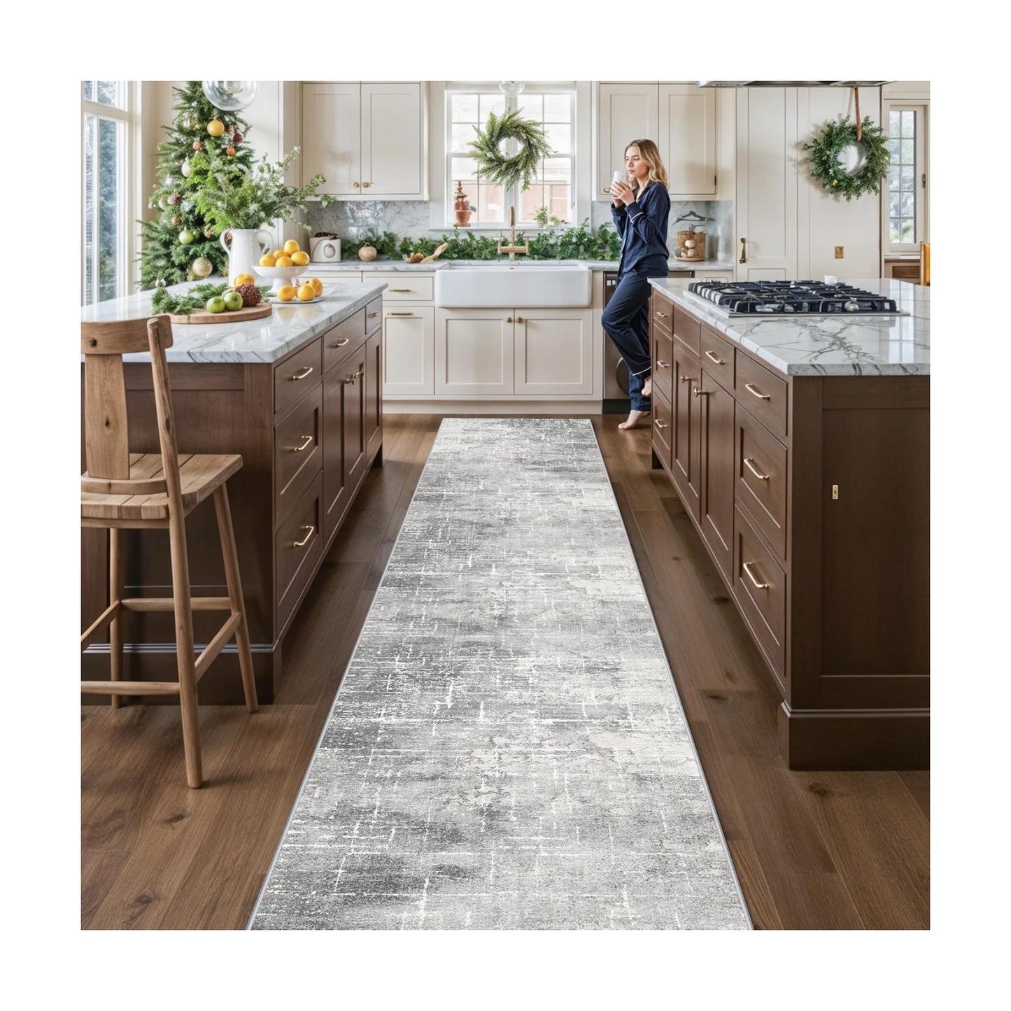 2'6x14 Abstract Kitchen Area Rugs: Farmhouse Washable Non-Slip Long Hallway Rug Soft Stain-Resistant Entryway Bathroom